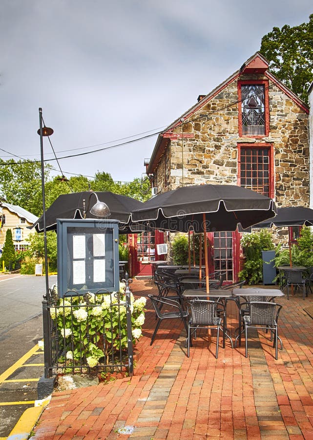 NEW HOPE, PENNSYLVANIA, USA - AUGUST 15, 2019: Street Restaurant at