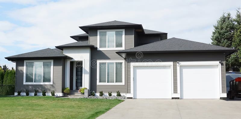 New House Modern Home Gray White Exterior Street Elevation