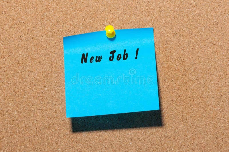 NEW JOB Adhesive Label Pinned on Bulletin Board Horizontal Image