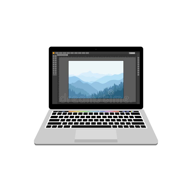 New Laptop with Photography Processing Editor Stock Vector