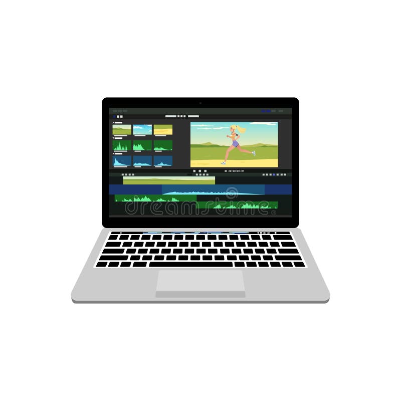 New Laptop with Video Processing Editor Stock Vector Illustration of
