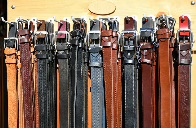 New Leather Fashion Belt in a Row Stock Photo - Image of shop, leather ...