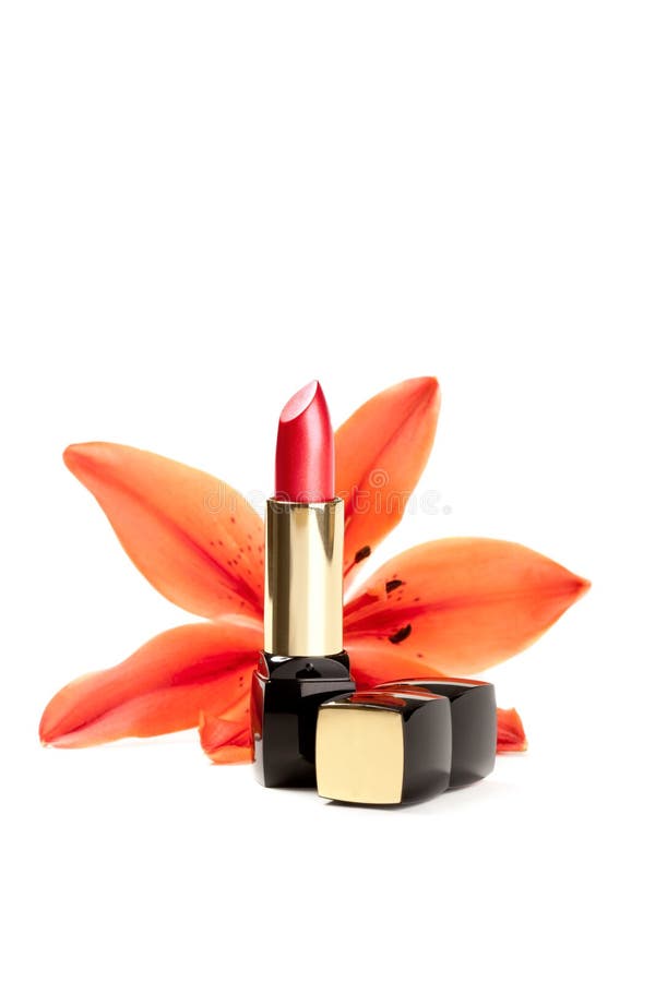 New Lipstick and Lily Flowers, on White Stock Image Image of open, elegant 23778033