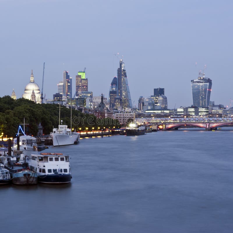 New London Skyline 2013 with Deep Red Sunset Stock Image - Image of ...