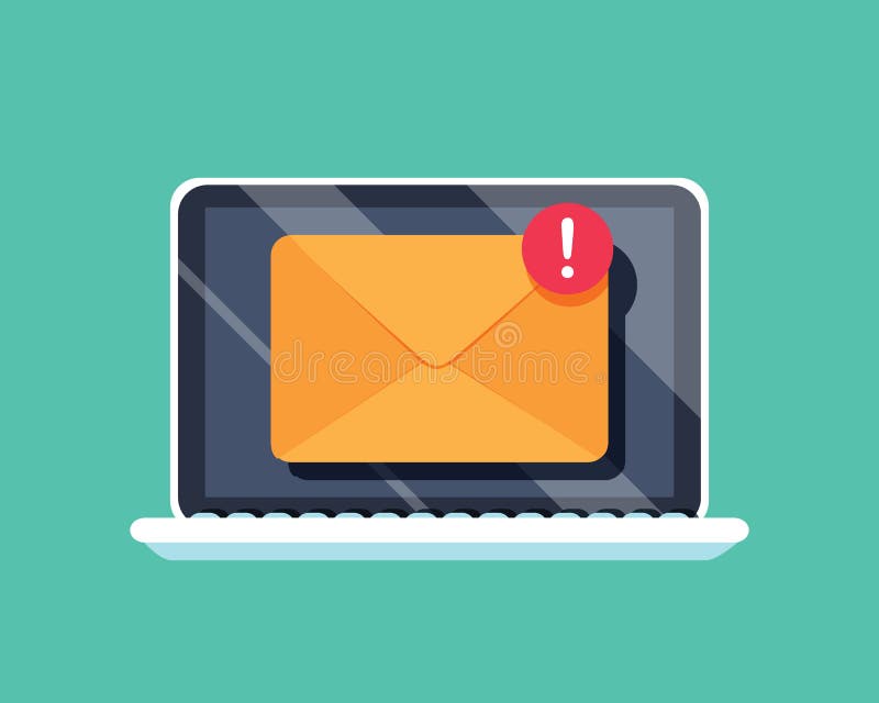 New Message icon on laptop screen. Vector illustration. One new incoming message envelope with notification royalty free illustration