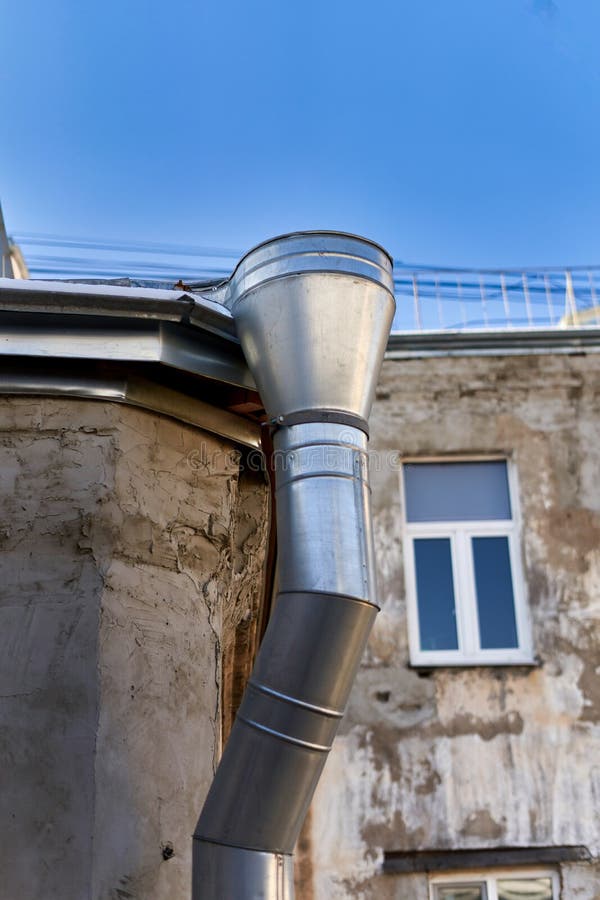 New Metal Gutter on the Wall of an Old House Stock Photo Image of