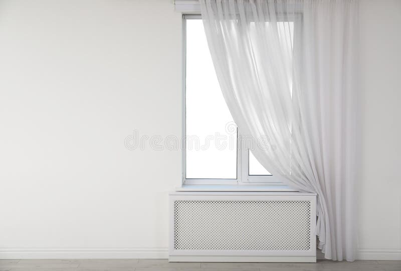 New modern window with curtain in light empty room royalty free stock images