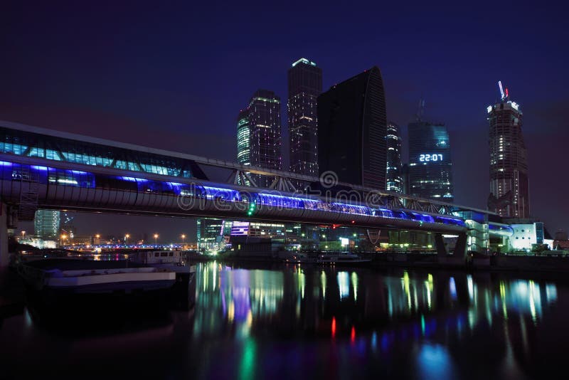 New Moscow City business complex at dark night