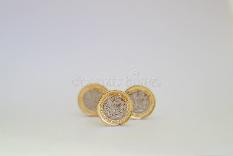 Detail of used One pound coin. Decagon stock images, royalty-free photos and pictures