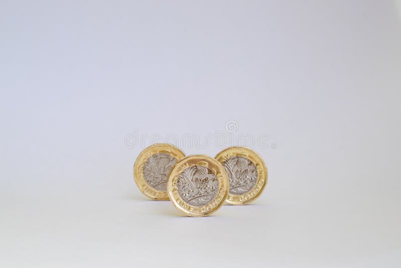 Detail of used One pound coin. Decagon stock images, royalty-free photos and pictures
