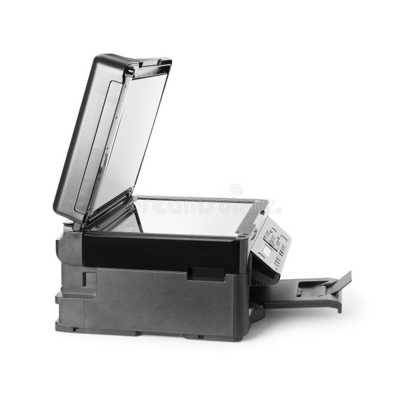 New Open Printer Isolated on White, Top View Stock Photo Image of