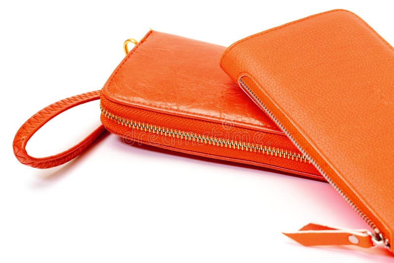 New Orange Leather Wallets stock photo. Image of pocket 30993660