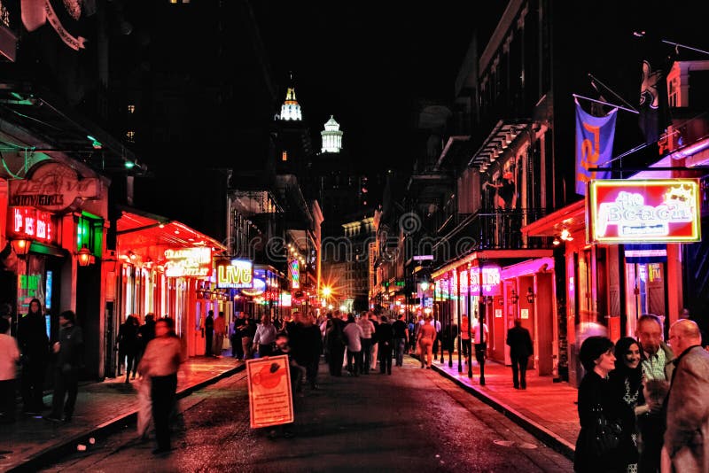 New Orleans Bourbon Street at Night Editorial Stock Photo - Image of