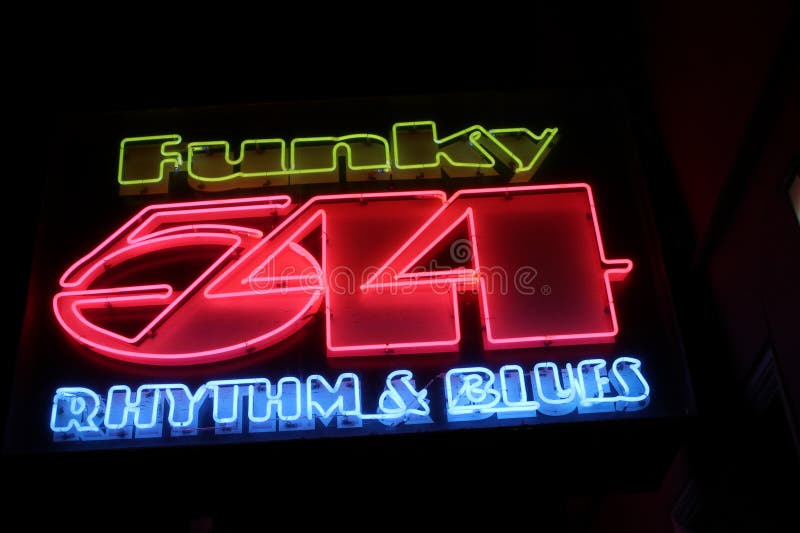 New Orleans LA Feb 14 2025 Vibrant neon indicator la Funky 544 Club royalty free stock image