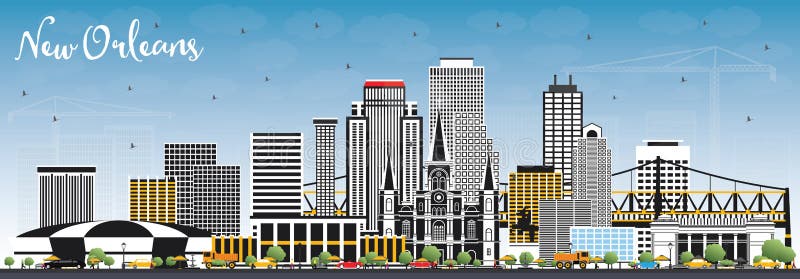 New Orleans Louisiana stadshorisont med Gray Buildings och blått stock illustrationer New Orleans Louisiana stadshorisont med Gray Buildings och blått stock illustrationer