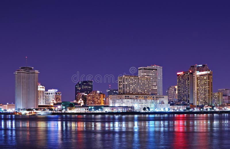New Orleans skyline reflected in Mississippi River stock image New Orleans skyline reflected in Mississippi River stock image