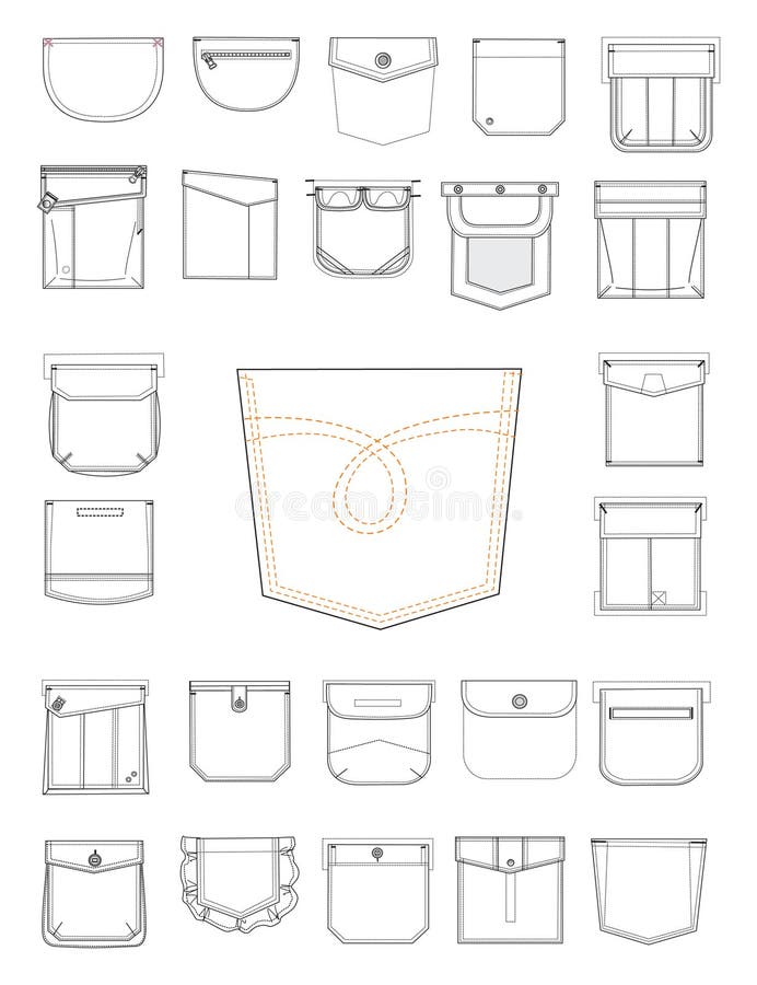Types of Pockets. Fashion Vocabulary. Collection, Set Stock Vector ...
