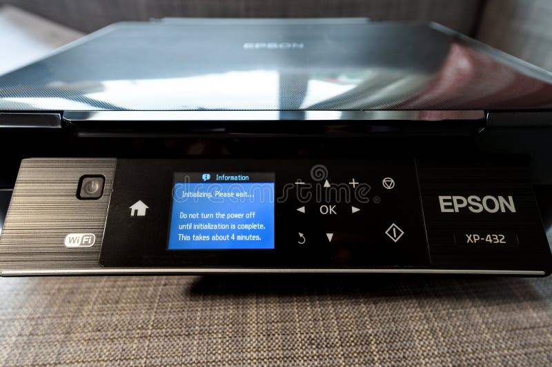 New printer unpacking and first run royalty free stock photo