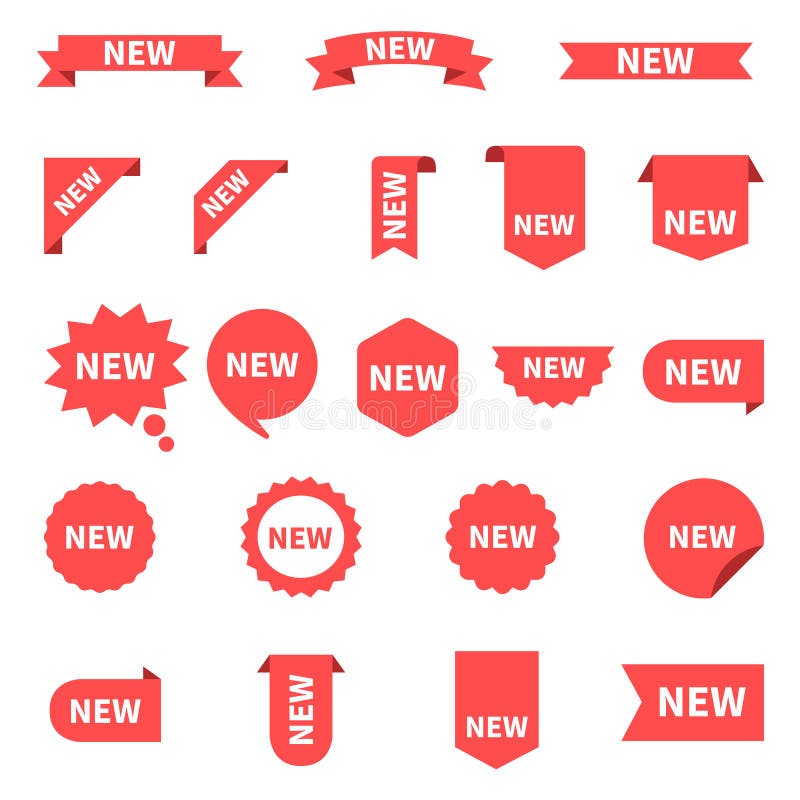 New sticker set labels. Product stickers with offer. New labels or sale posters and banners. Sticker icon with text. Red