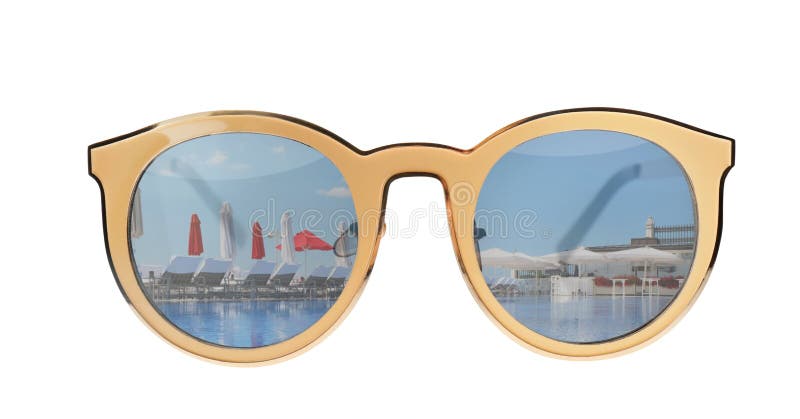 New Stylish Sunglasses with Reflection of Outdoor Swimming Pool ...