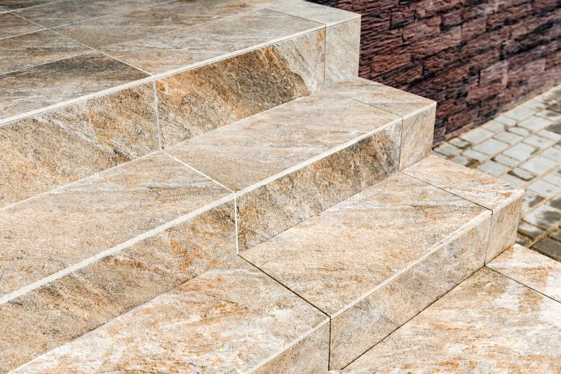 New Tile Installation on Steps with a Landing. Stock Image Image of structure, grout 220473045