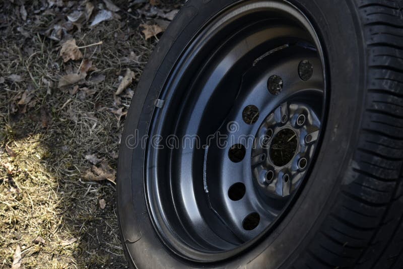 New Tire with Rubber on the Iron Disc of the Car Stock Image Image of