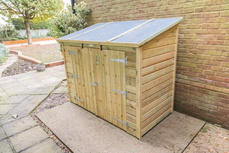 New tool shed in a garden.