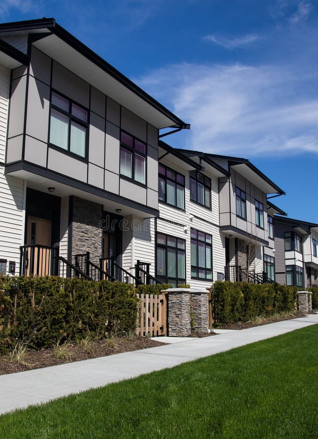 New townhouse complex. brand new houses just after construction on real estate market.