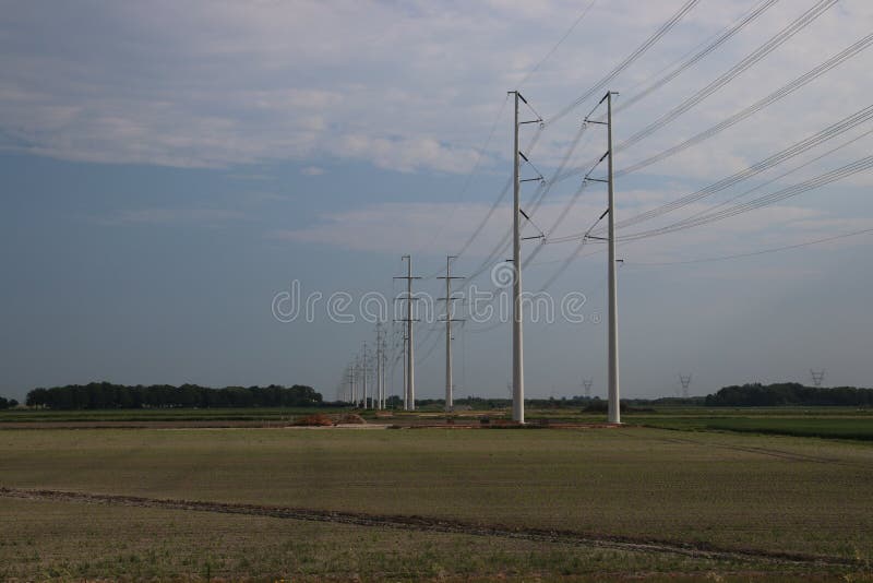 New type of power lines towers named wintrack in the Netherlands at the 380 KV track at Bleiswijk. royalty free stock image New type of power lines towers named wintrack in the Netherlands at the 380 KV track at Bleiswijk. royalty free stock image
