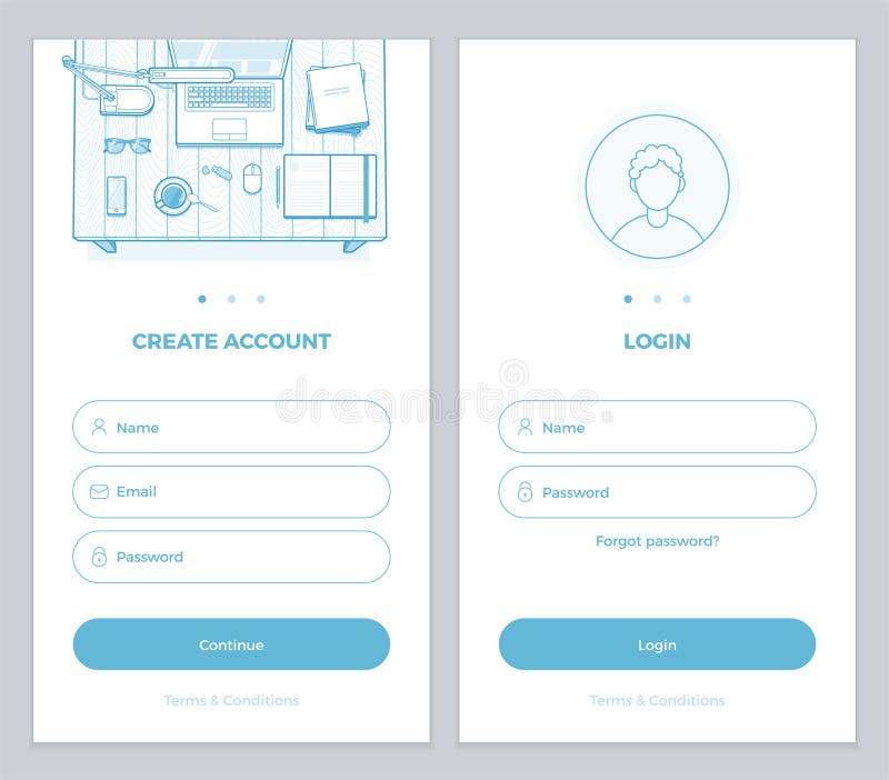 New User Account Create and User Login pages UI for mobile APP or website. Vector illustration for your website or mobile app. royalty free illustration