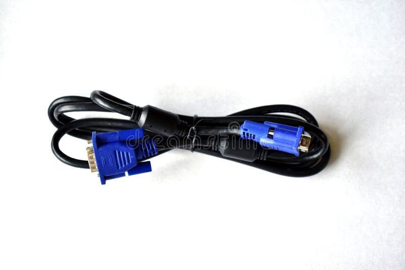 New VGA cable for computer and monitor on white background stock image
