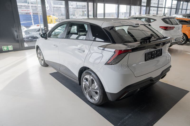 New white Car MG4 Electric, Motor UK Limited Nanjing, high-performance Automobile in showroom, sustainable development EV, Innovation automotive industry show in Wiesbaden, Germany - January 25, 2024. Development ev stock images, royalty-free photos and pictures