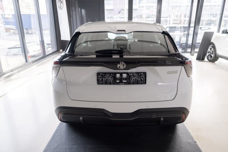 New white Car MG4 Electric, Motor UK Limited Nanjing, high-performance Automobile in showroom, sustainable development EV, Innovation automotive industry show in Wiesbaden, Germany - January 25, 2024. Development ev stock images, royalty-free photos and pictures