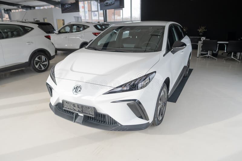 New white Car MG4 Electric, Motor UK Limited Nanjing, high-performance Automobile in showroom, sustainable development EV, Innovation automotive industry show in Wiesbaden, Germany - January 25, 2024. Development ev stock images, royalty-free photos and pictures