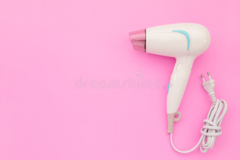 New White Hair Dryer with Cable on Pink Background with Copy Space for Text  or Design Stock Photo - Image of hairdryer, cable: 195162282
