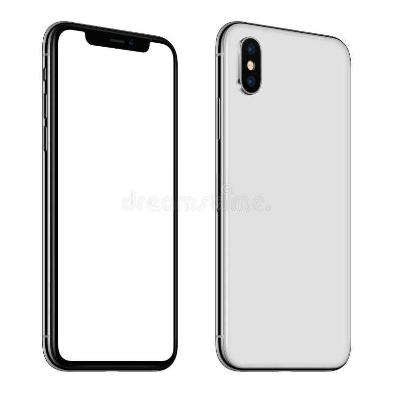 New white smartphone mockup similar to iPhone X front and back sides CCW rotated isolated on white background stock photography New white smartphone mockup similar to iPhone X front and back sides CCW rotated isolated on white background stock photography