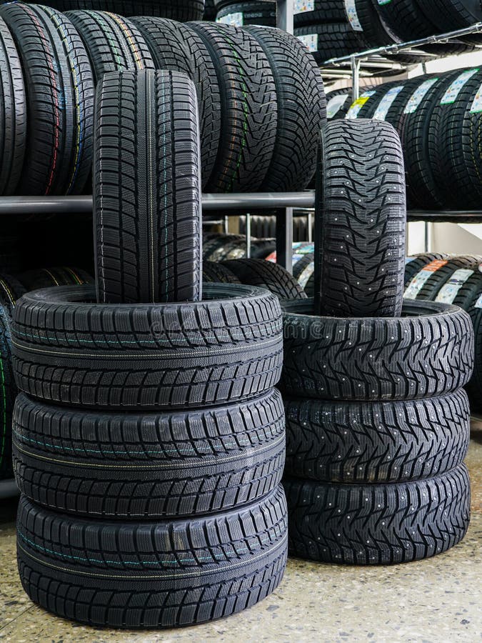 New Winter Tire Sets With Studs And Without Studs At Tire Shop Stock