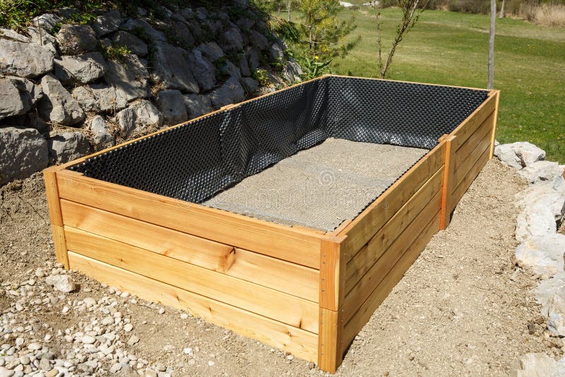 New wooden frame for a raised garden bed