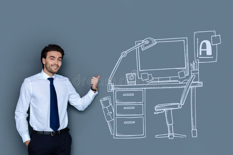 Confident lawyer smiling and showing his new workplace royalty free stock photo Confident lawyer smiling and showing his new workplace royalty free stock photo