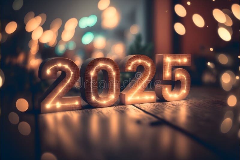 New Year Background Bokeh Light and the Letters 2025 Wallpaper, Neural