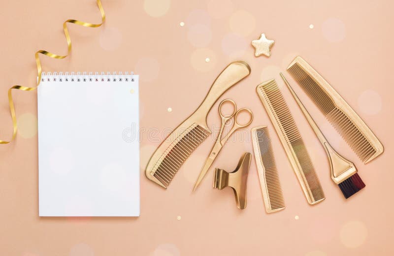 New Year Background with Golden Hair Salon Accessories. T Stock Image - Image of hairdressing, gold: 203495735 New Year Background with Golden Hair Salon Accessories. T Stock Image - Image of hairdressing, gold: 203495735