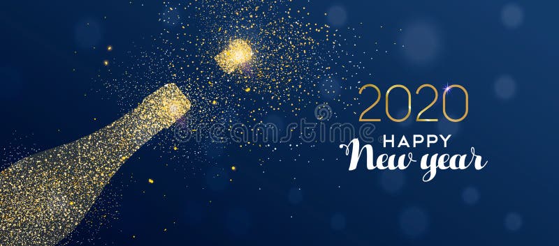 New Year 2019 Line Design Firework Champagne Gold Shining White Blue ...