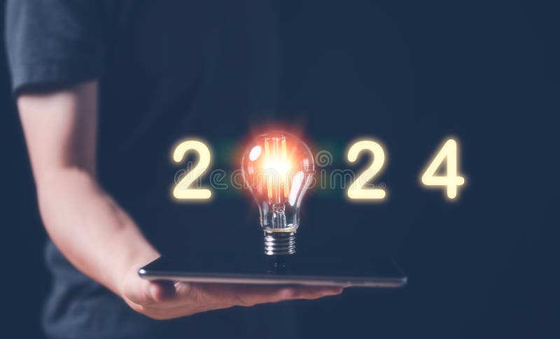 New Year Business Plan Strategy Man Holding Glowing Lightbulb Number Creative Thinking Idea Start Concept 275516138 