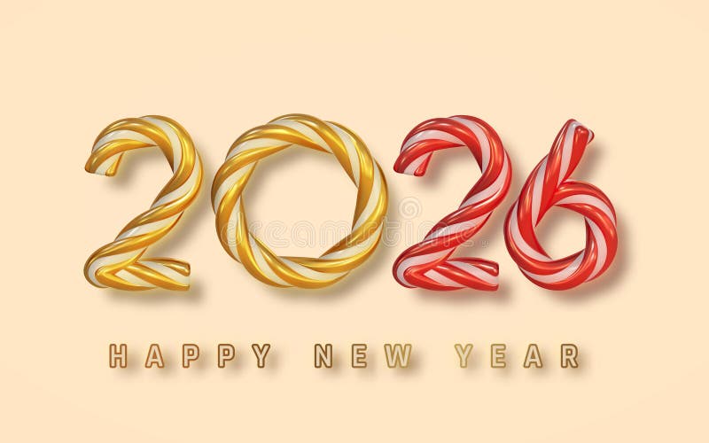 New Year 2026 Candy Cane Style Numbers with Gold and Red Stripes on Cream Background. Festive Holiday Typography for Greeting royalty free illustration