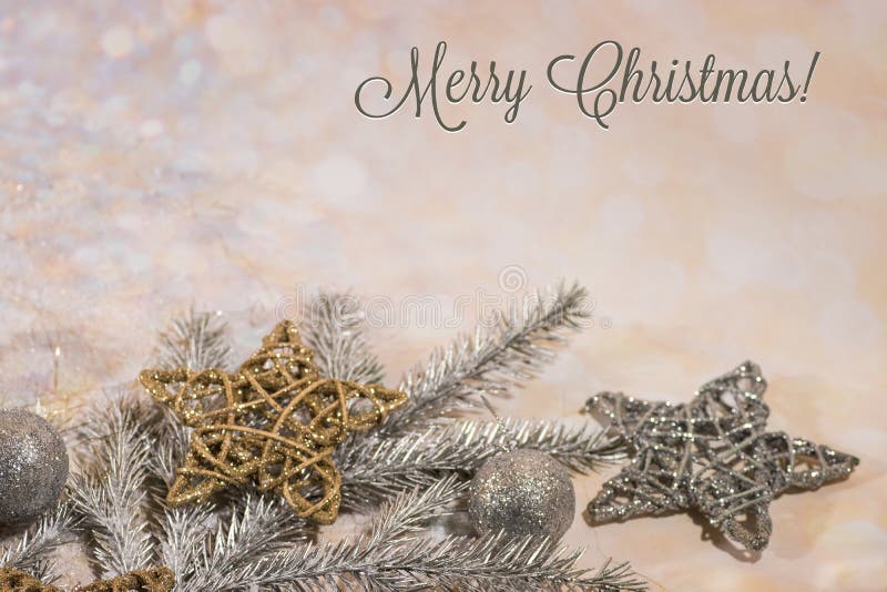 New Year card. New Year`s design. SilveNew Year card. New Year`s design. Silver, gold balls and stars. r and gold balls. royalty free stock image New Year card. New Year`s design. SilveNew Year card. New Year`s design. Silver, gold balls and stars. r and gold balls. royalty free stock image