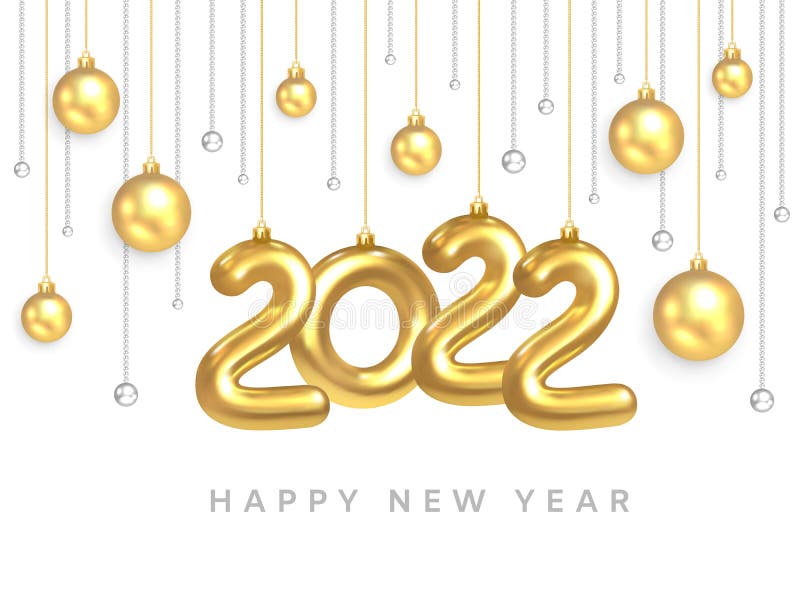 Merry Christmas Images In Gold And Silver 2022 2022 New Year Card. Design Of Gold And Silver Christmas Balls Hanging On A  Gold And Silver Chain And In The Center - The Golden Stock Vector -  Illustration Of Invitation, Icon: 230568070
