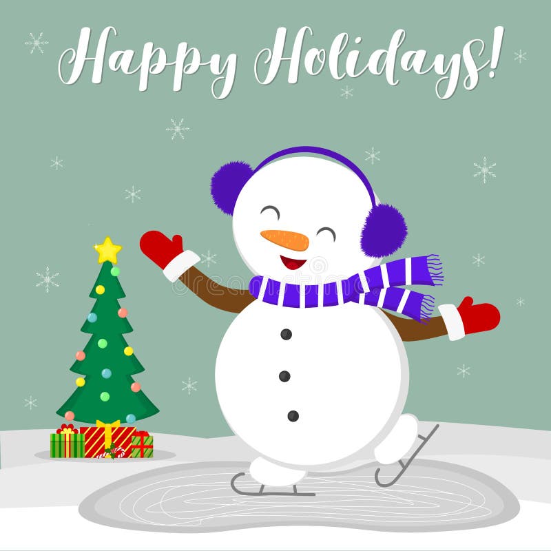 https://thumbs.dreamstime.com/b/new-year-christmas-card-cute-snowman-fur-headphones-skates-ice-tree-boxes-gifts-winter-against-background-131471789.jpg