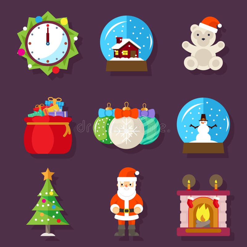 New Year and Christmas flat design icons