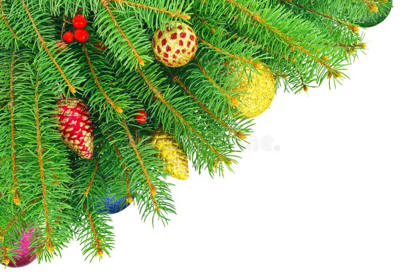 New year, Christmas tree with toys isolated on a white background.
