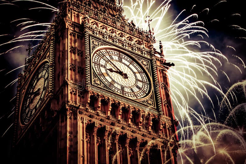 new Year in the city - Big Ben with fireworks